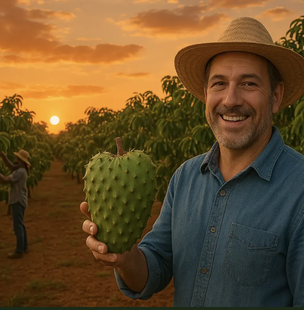 Produtor integrado da região do Baixo Sul da Bahia com fruta recém-colhida